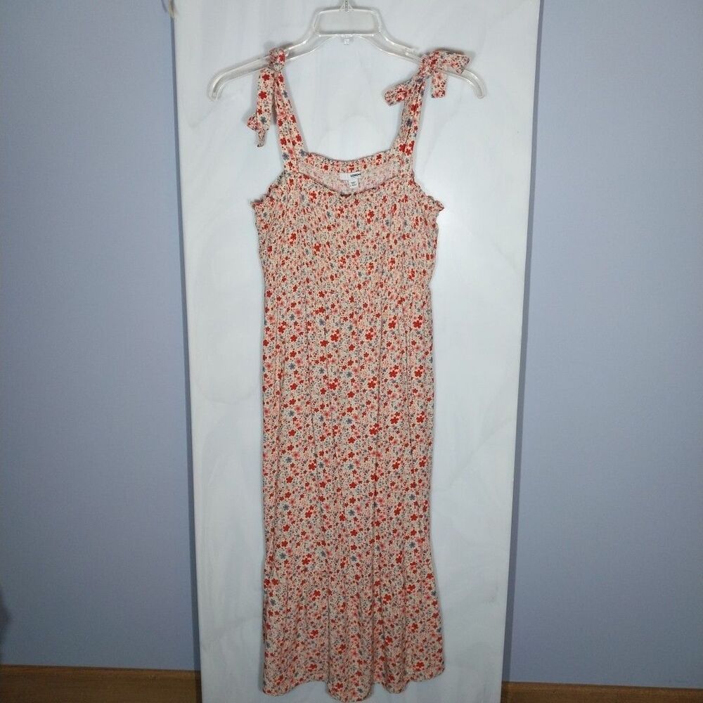 Sonoma Maternity L Floral Smocked Midi Dress Tie Strap 100% Rayon Cottagecore